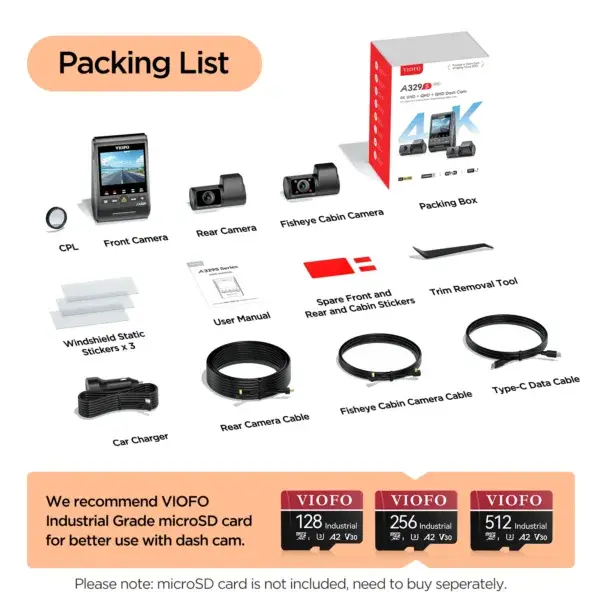 VIOFO A329S 3CH Dash Cam - 4K Front + 2K Fisheye Cabin + 2K Rear with Sony Starvis 2 Sensor - Image 4