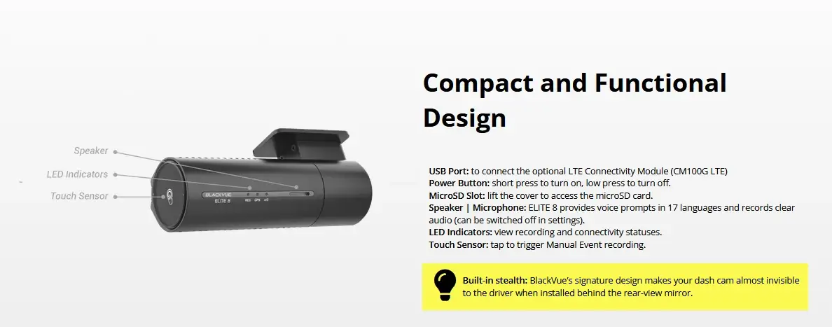 Blackvue ELITE8 1 Channel - dash cam south africa