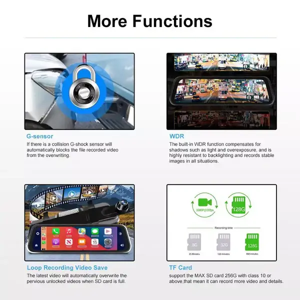 Aoocci – P501 10″ Split-Screen 2K 2 Channel Dash Cam FM Wireless CarPlay - dash cam south africa