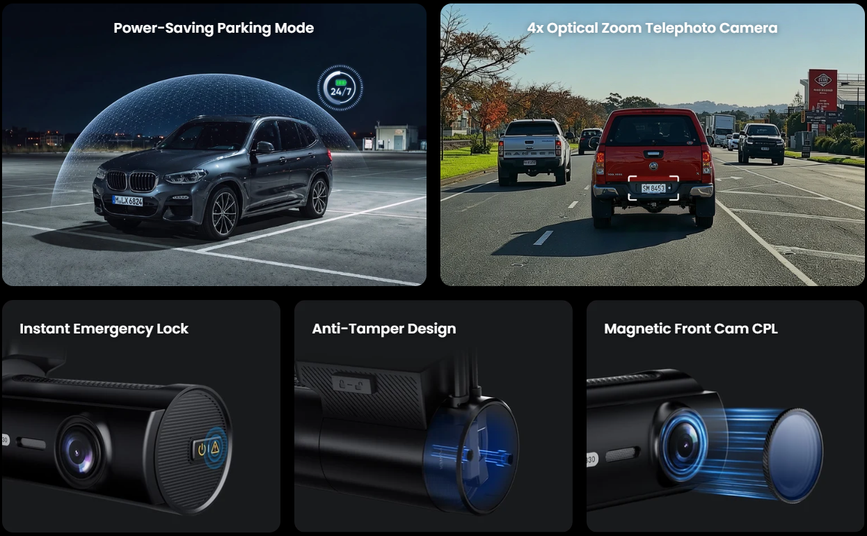 VIOFO T330T 3CH 4K Front, 2K Telephoto and Rear Dash Cam - dash cam south africa