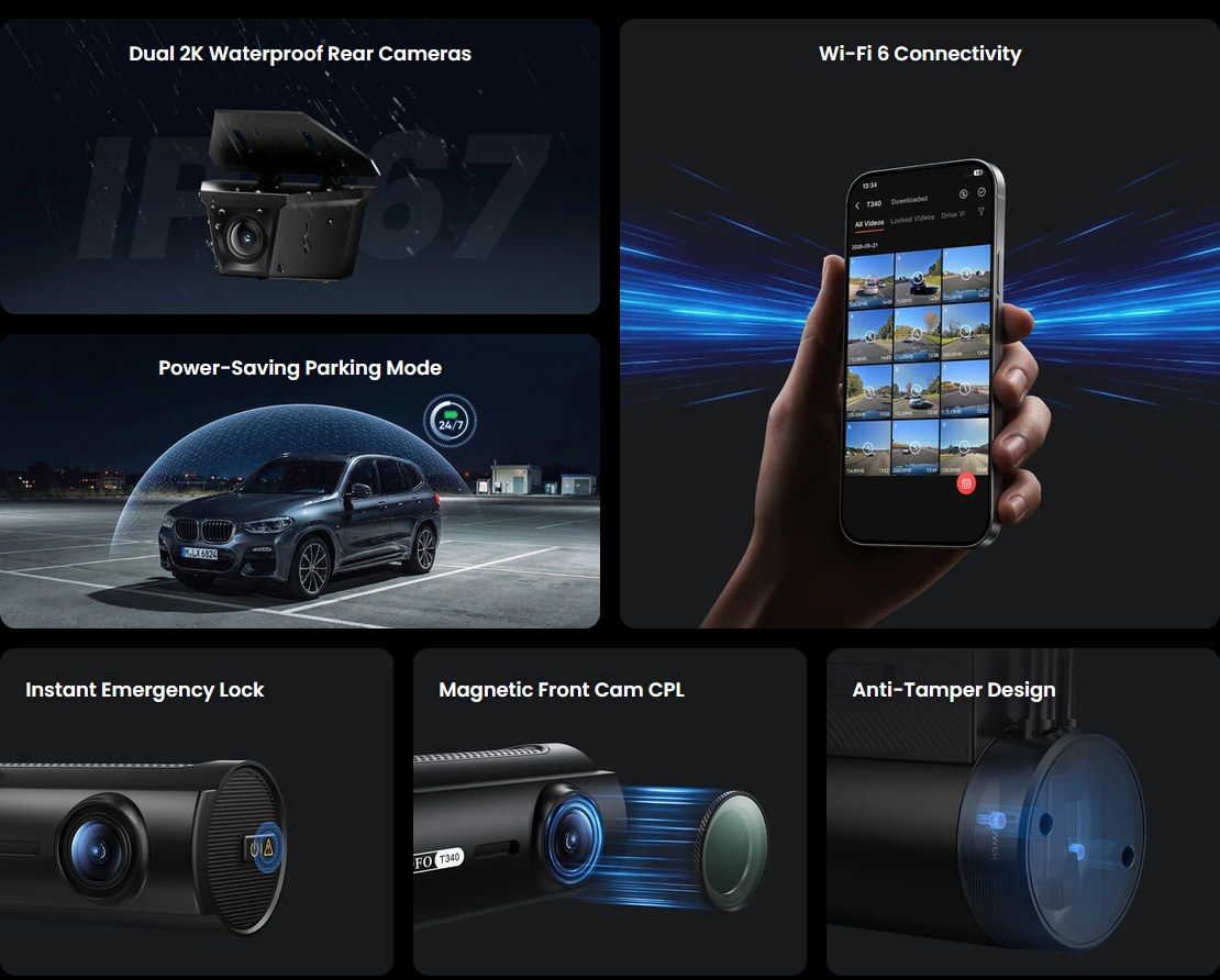 VIOFO T340WW 4CH 4K Front, Cabin, Dual Waterproof Dash Cam - dash cam south africa